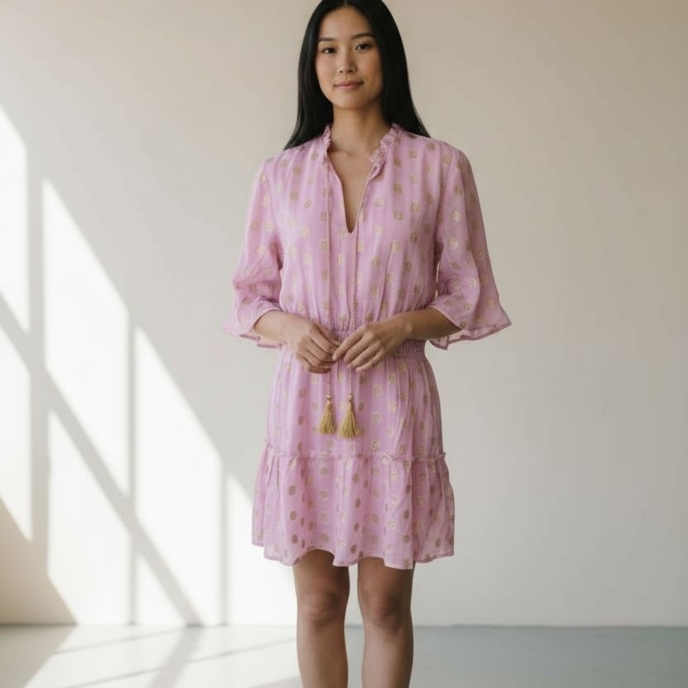 RAGA Pink Midi Dress with Gold Accents